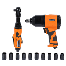 Гайковерт пневм.ударн. композит. 1/2"DR 330Нм, трещотка пневм. 1/2"DR 80Нм PRO 17пр. кейс