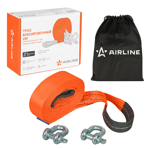 Трос VIP буксировочный усиленный (лента) 7 т, 5 м, 2 металл. шакла, с мешком МП-серия