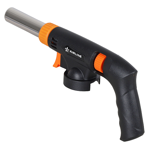 Горелка газовая на цанговый баллон, пьезоподжиг, анти-вспышка, ручка, 165*334мм