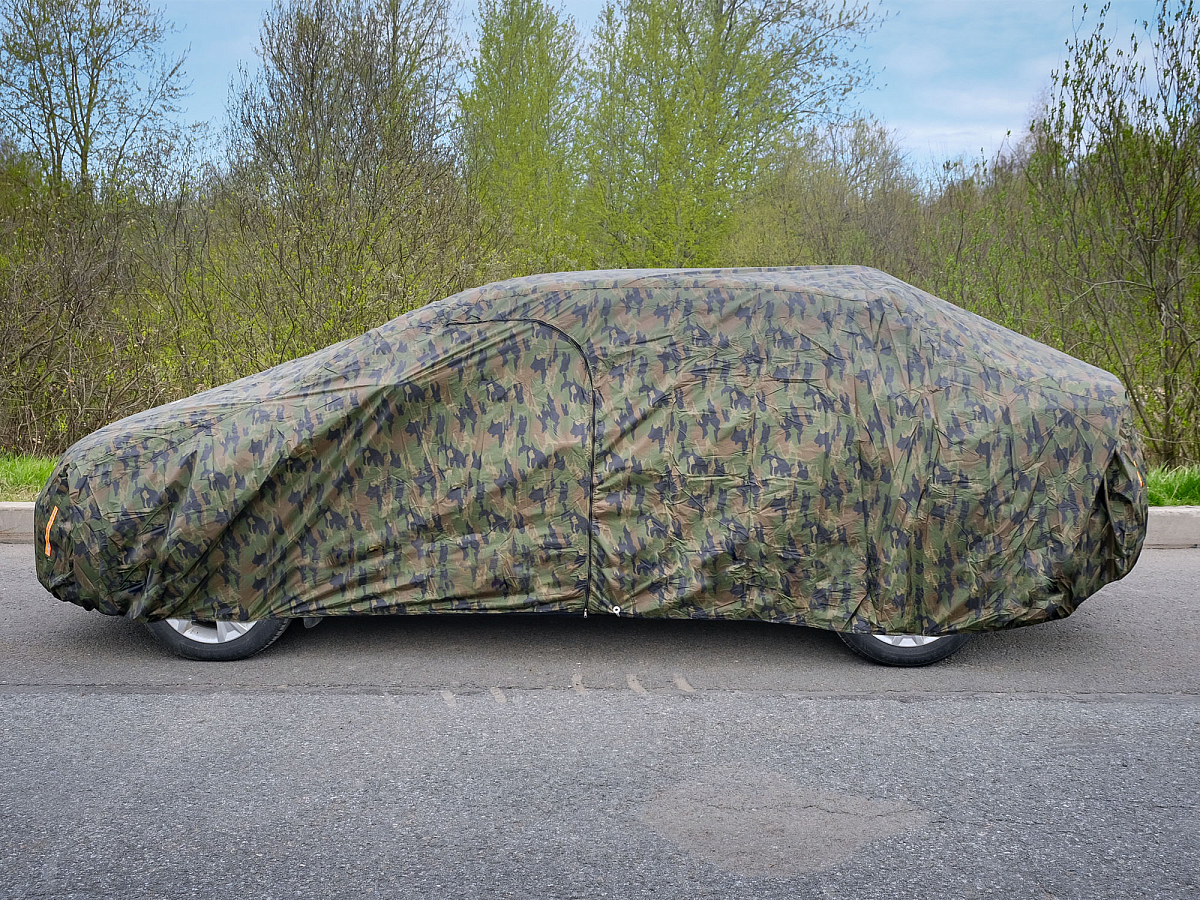 Чехол-тент на автомобиль защитный, M (495х195х120см) молния для двери, летний камуфляж