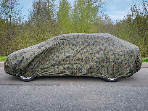 Чехол-тент на автомобиль защитный, M (495х195х120см) молния для двери, летний камуфляж