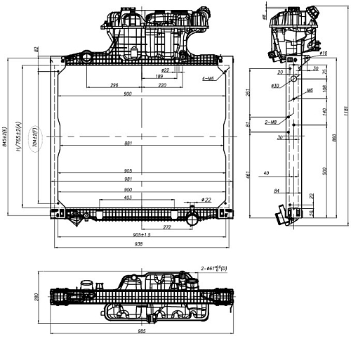 Радиатор охлаждения для автомобилей TGA (02-)/TGS (07-)/TGX (07-) (с рамкой)