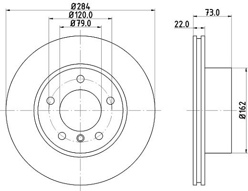 Диски тормозные для автомобилей BMW 1 (F20 / F21) (11-) / 2 (F22) (13-) / 1 (E81 / 87) (04-) передний d=284 окрашенный