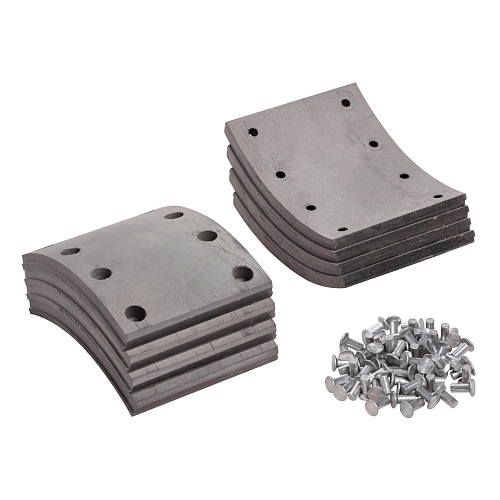 Накладка тормозной колодки для автомобилей КАМАЗ 5511, 53215, 65115, ремонтный комплект 8 шт. R1 с заклепками 140х188