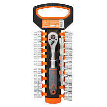 Набор головок 3/8"DR шестигранных с трещоткой 72Т 22пр. (8-21мм, 5/16"DR-7/8"DR, удл. 150мм)