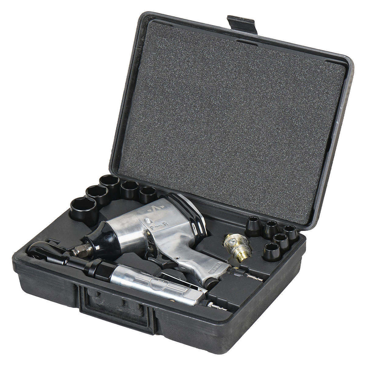 Гайковерт пневматический 1/2"DR 330Нм, трещотка 1/2"DR 61Нм, набор с головками 17 пр. кейс