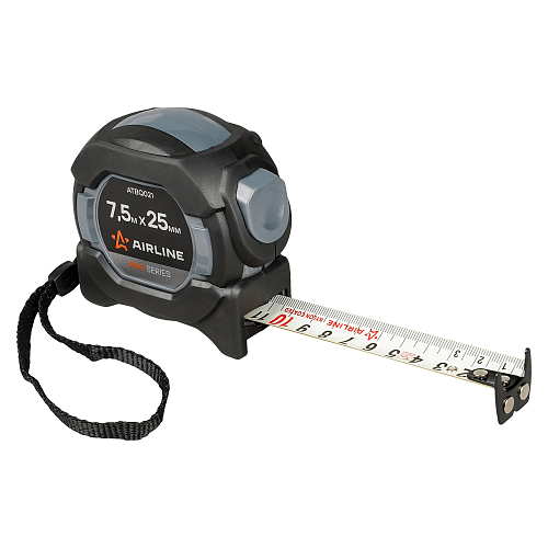 Рулетка в прорезиненном корпусе 7.5мх25мм PRO, автостоп дв.магнит.зацеп,нейлон двуст.шкала