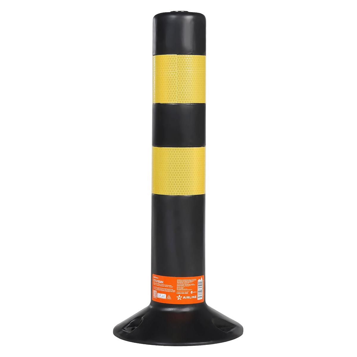 Столбик парковочный 480мм, 2 световозвр.полосы, анкерн.креп., пластик, черный