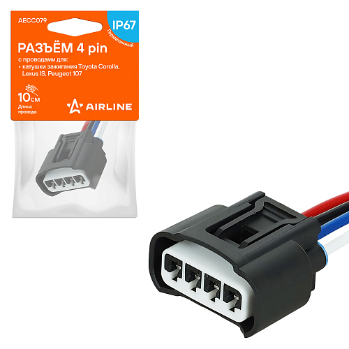 Разъём 4 pin с проводами для катушки зажигания Toyota, Lexus, Peugeot