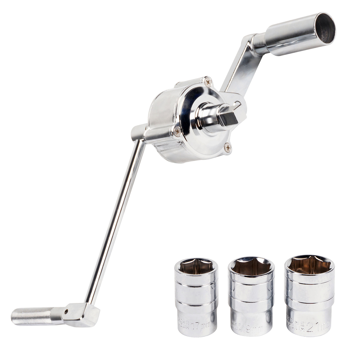 Гайковерт механич. 1/2"DR 800Нм 1:16 с головками 17, 19, 21мм пласт.кейс