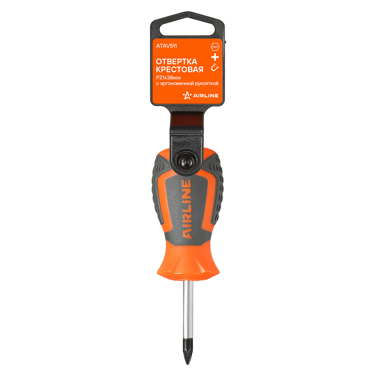 Отвертка крестовая PZ1x38мм, магнитный наконечник, пласт.подвес