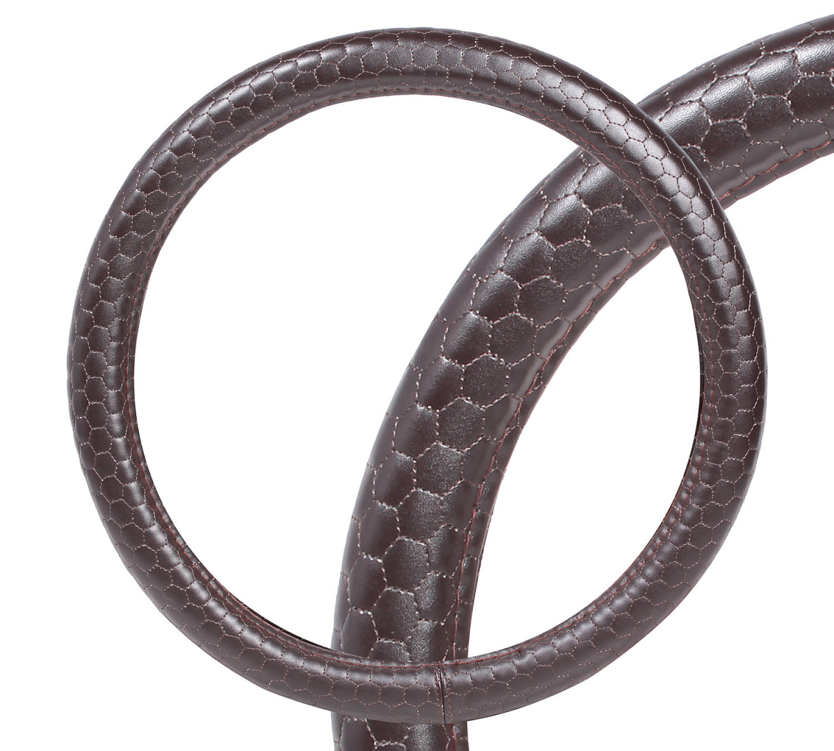 Оплетка на руль, искусственная кожа с тиснением, коричневая, 42 см / XL
