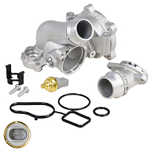 Корпус термостата для автомобилей VW Passat B6 (05-)/Skoda Octavia A5 (04-) 1.8T/2.0T (алюминиевый, с датчиком)