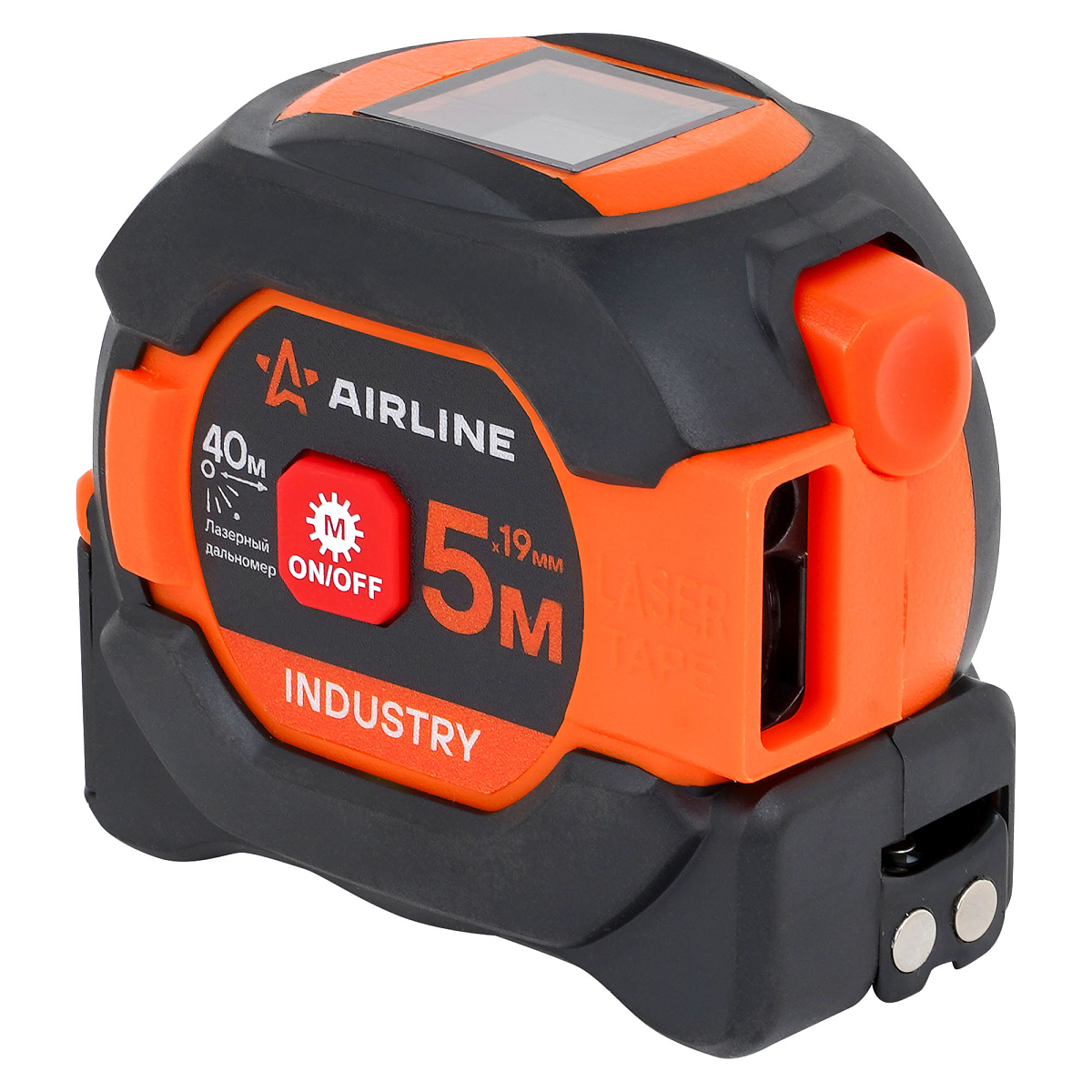 Рулетка 5мx19мм INDUSTRY c лазерным дальномером 40м, магнитный зацеп, двуст. шкала