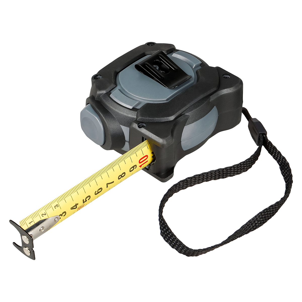 Рулетка в прорезиненном корпусе 10мх25мм PRO, автостоп, дв.магнит.зацеп,нейлон.двуст.шкала