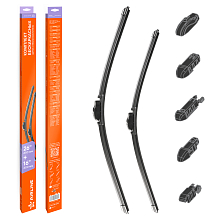 Щетки стеклоочистителя 650/400мм (26"/16") бескаркасные для а/м Hyundai Solaris (11-17)/Creta (16-)/Tucson (15-20), KIA Rio III (11-16)/Sportage IV (16-), Toyota RAV4 (12-19), Renault Captur (16-), Nissan Qashqai (14-), GAC GN8,комплект, 5 типов адаптеров