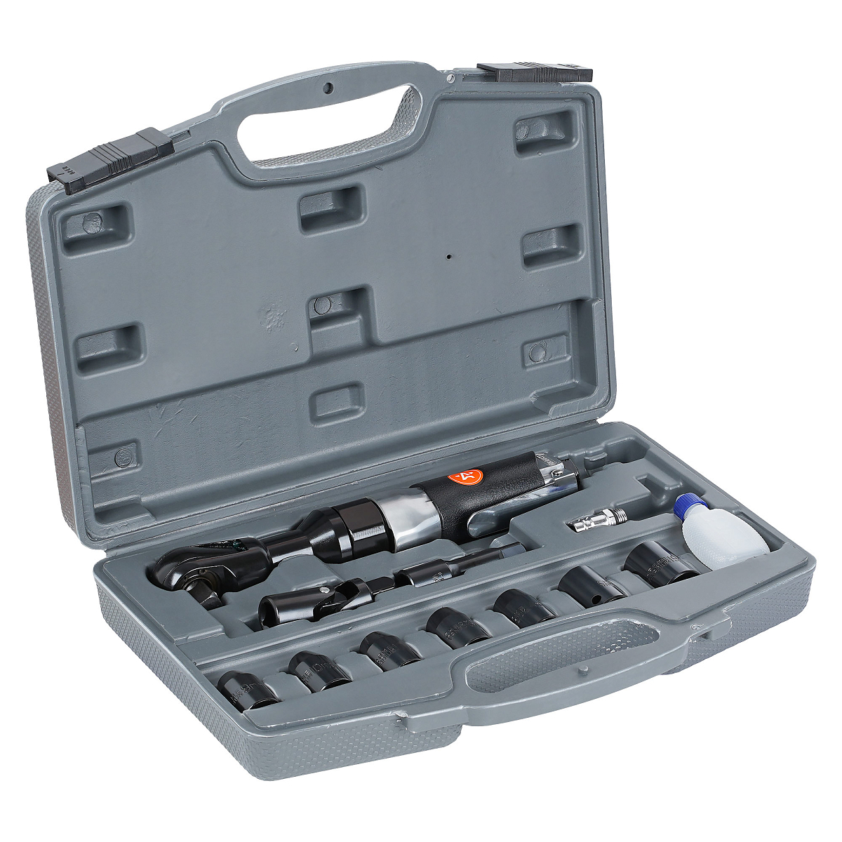 Трещотка пневматическая 1/2" 61Нм с головками 13пр. (9-19мм) кейс