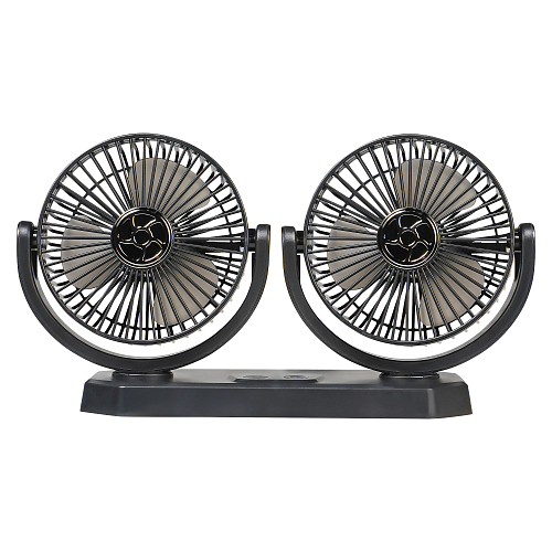 Вентилятор в салон двойной поворотный 360, 2x13см, 5В USB, раздельная регулировка, скотч