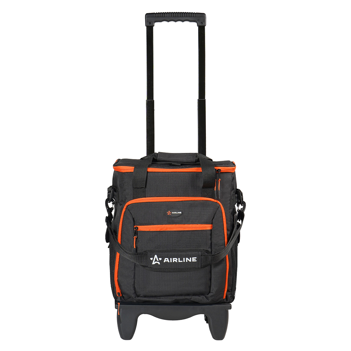 Сумка-холодильник (термосумка) на колесах с телескоп.ручкой 48 л, водонепр., черн./оранж.