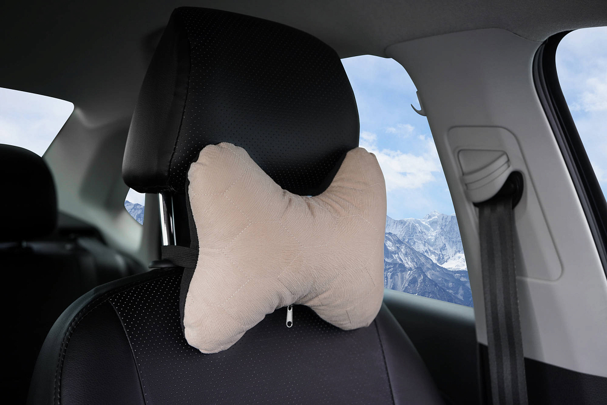 Подушка-косточка на подгол. "Алькантара", ткань, 1 шт., бежевая