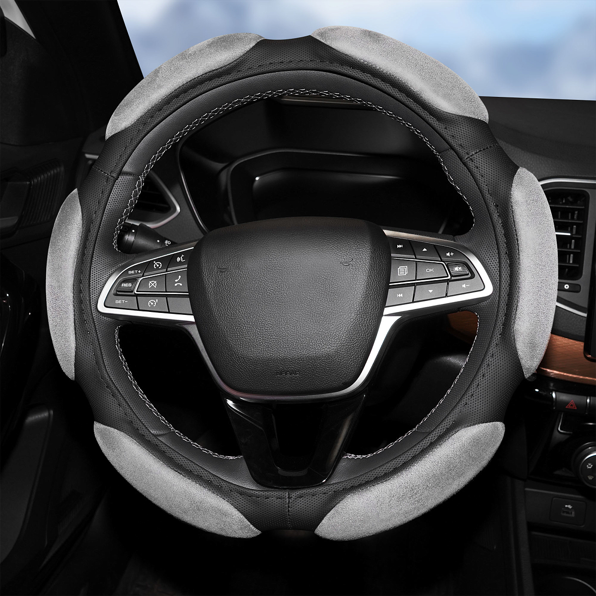 Оплетка на руль, спонжевая, серая, 40 см / L