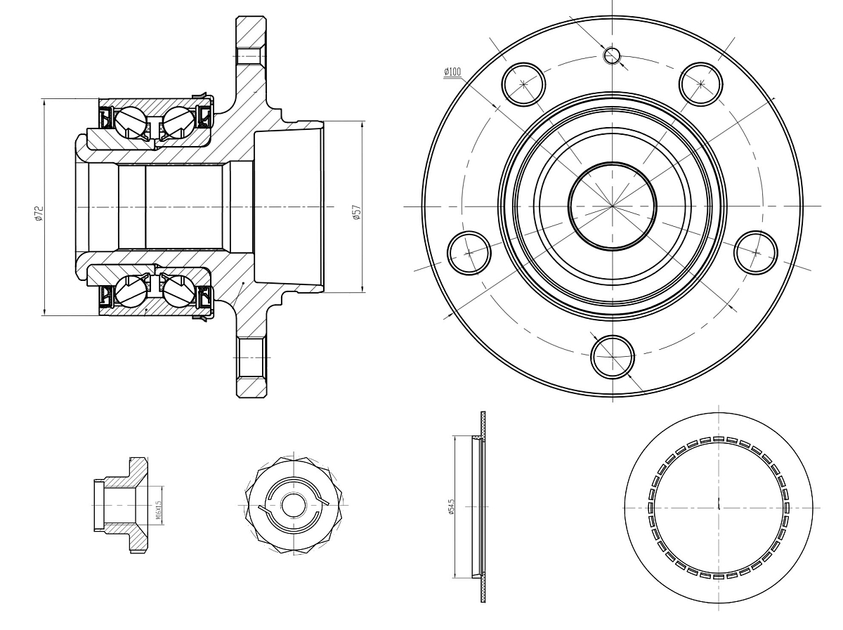 Ступица передняя в сборе с подшипником с монтажным комплектом для автомобиля VW Polo Sedan (RUS) (10-)/(20-)/Skoda Rapid (12-)/Skoda Fabia (99-)