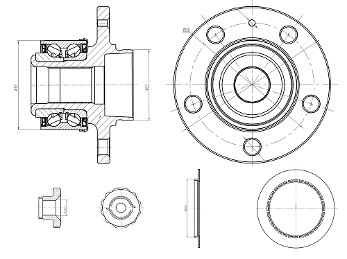 Ступица передняя в сборе с подшипником с монтажным комплектом для автомобиля VW Polo Sedan (RUS) (10-)/(20-)/Skoda Rapid (12-)/Skoda Fabia (99-)