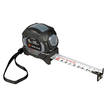 Рулетка в прорезиненном корпусе 5мх25мм PRO, автостоп, дв.магнит.зацеп, нейлон.двуст.шкала