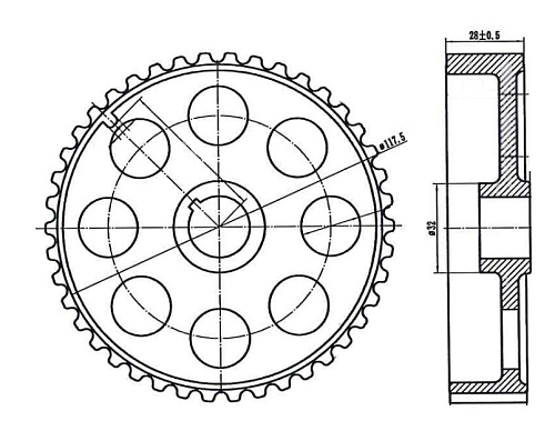 Шкив ГРМ для автомобилей Лада 2170 (дв. 21126) распредвала (выпускной б/кольца)