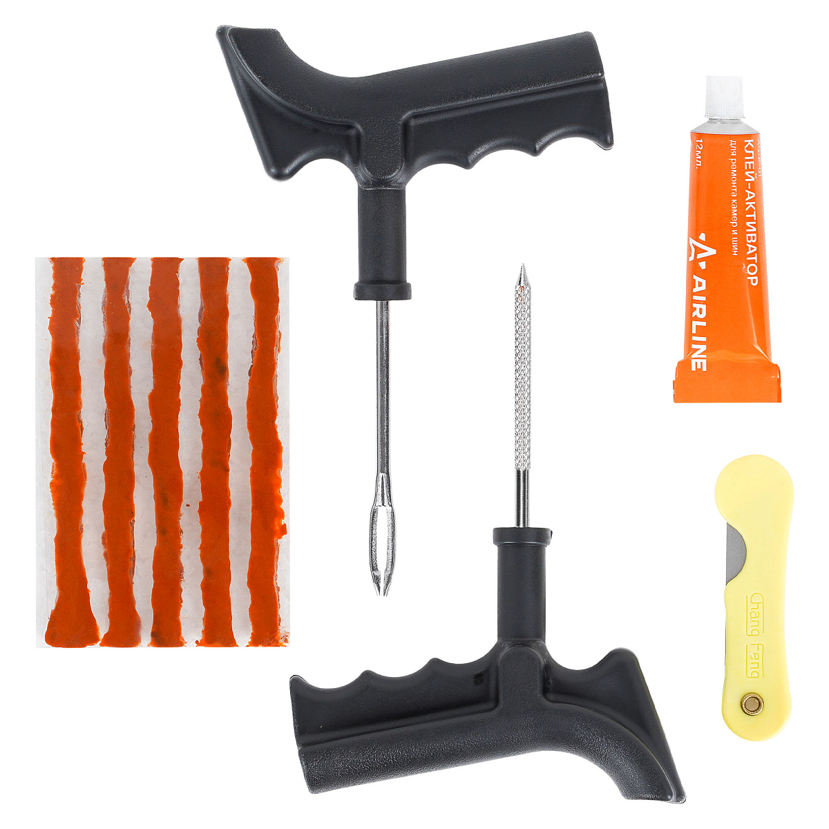 Ремкомплект для б/к шин пистолетные ручки (клей, шило для жгута,шило-напильник, жгуты 5 шт.)