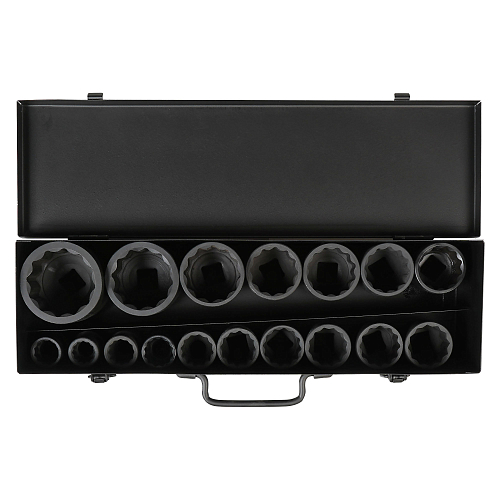 Набор головок ударных 3/4"DR L=56мм, 12гр. 17пр. (19-55мм) металл.кейс