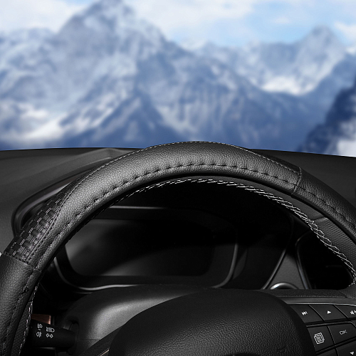Оплетка на руль, искусственная кожа с тиснением,черная, 40 см / L