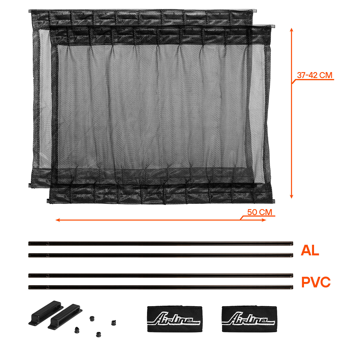 Шторки солнцезащитные раздвижные S (Д*В: 50*37-42см), цвет черный
