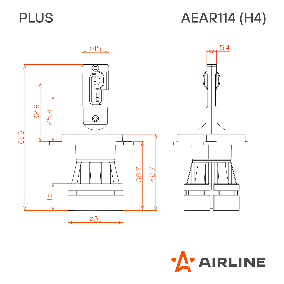 Лампa светодиодная H4 PLUS, 28Вт, 12/24В, 5000Лм (2500Лм x 2), 3000К (Желтый), комплект 2 шт.