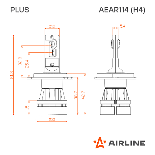 Лампa светодиодная H4 PLUS, 28Вт, 12/24В, 5000Лм (2500Лм x 2), 3000К (Желтый), комплект 2 шт.