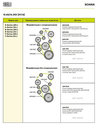 Ролик приводного ремня для автомобилей Scania 5 (R,T-series) (04-) [DC16] (с натяжным механизмом) вентилятора