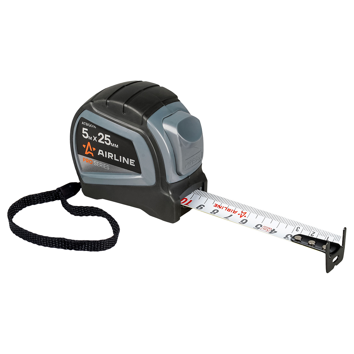 Рулетка в прорезиненном корпусе 5мх25мм PRO, автостоп, дв. зацеп, дв. шкала