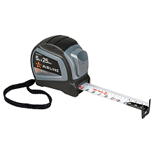 Рулетка в прорезиненном корпусе 5мх25мм PRO, автостоп, дв. зацеп, дв. шкала