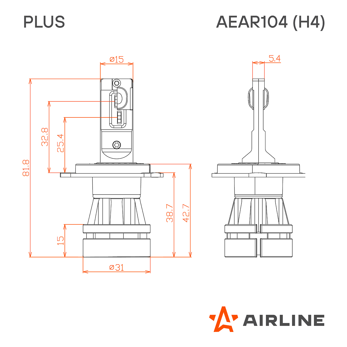 Лампа светодиодная H4 PLUS, 28Вт, 5000Лм (2500Лм x 2), 6000К (Белый), 12/24В, комплект 2 шт.