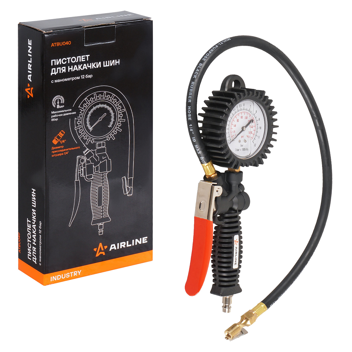 Пистолет для накачки шин 12 АТМ INDUSTRY с манометром