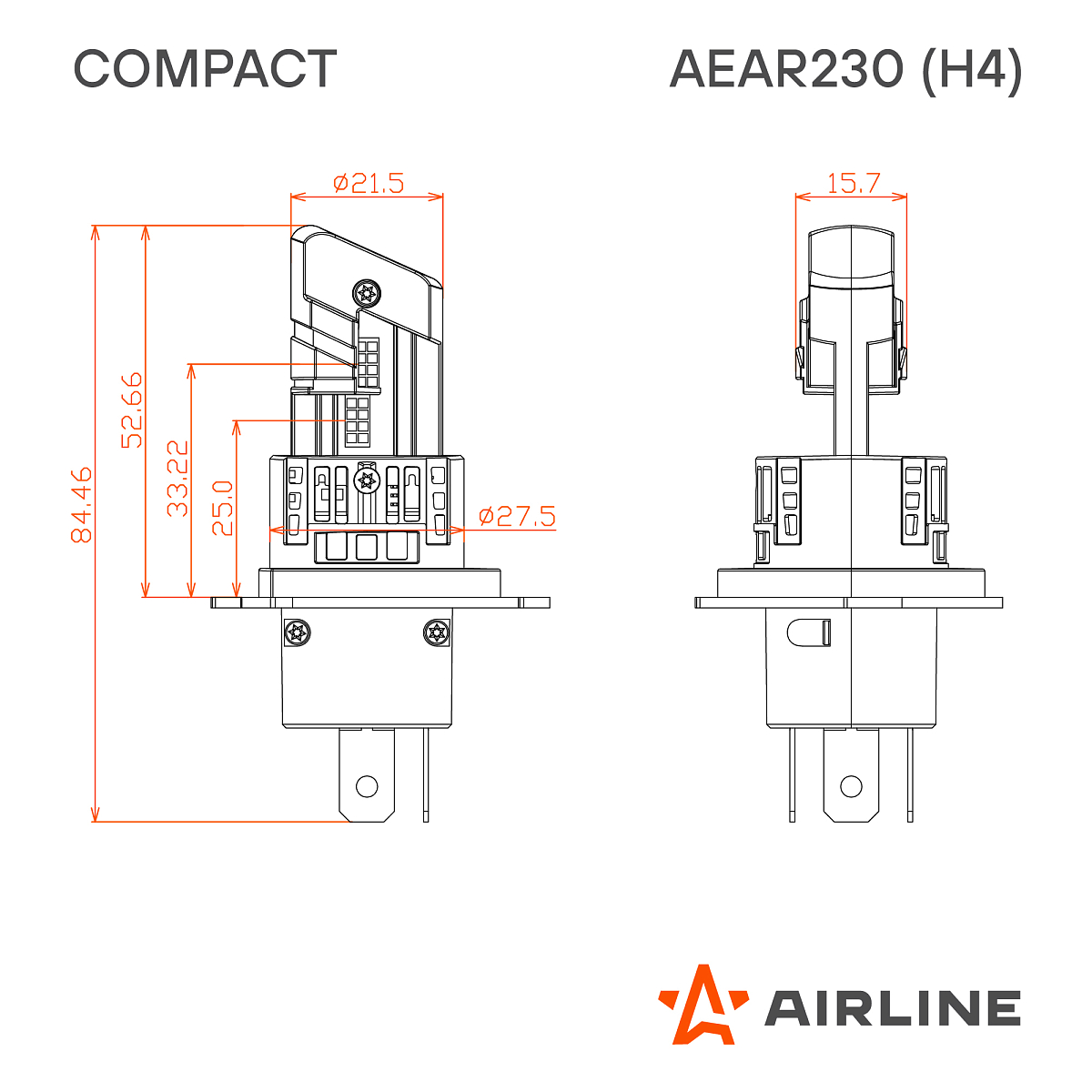 Лампа светодиодная H4 COMPACT, 23Вт, 5200Лм (2600Лм x 2), 6500К (Белый), 12В, комплект 2 шт.