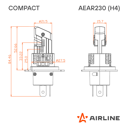 Лампа светодиодная H4 COMPACT, 23Вт, 5200Лм (2600Лм x 2), 6500К (Белый), 12В, комплект 2 шт.