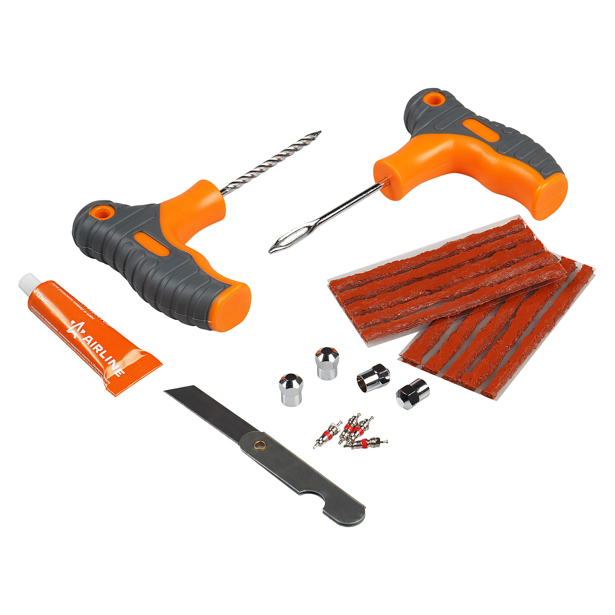 Набор для ремонта шин (прорезин.ручки, клей, шило2шт, жгуты5шт, нож, золотн.4шт, колпач.4шт)