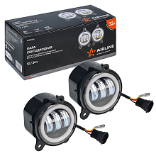 Фары противотуманные светодиодные для Лада Priora, ГАЗ, Chevrolet Niva, 32Вт (16Вт x 2), H11, Белый + Обод, D-90 мм, регулируемая СТГ, комплект 2 шт.