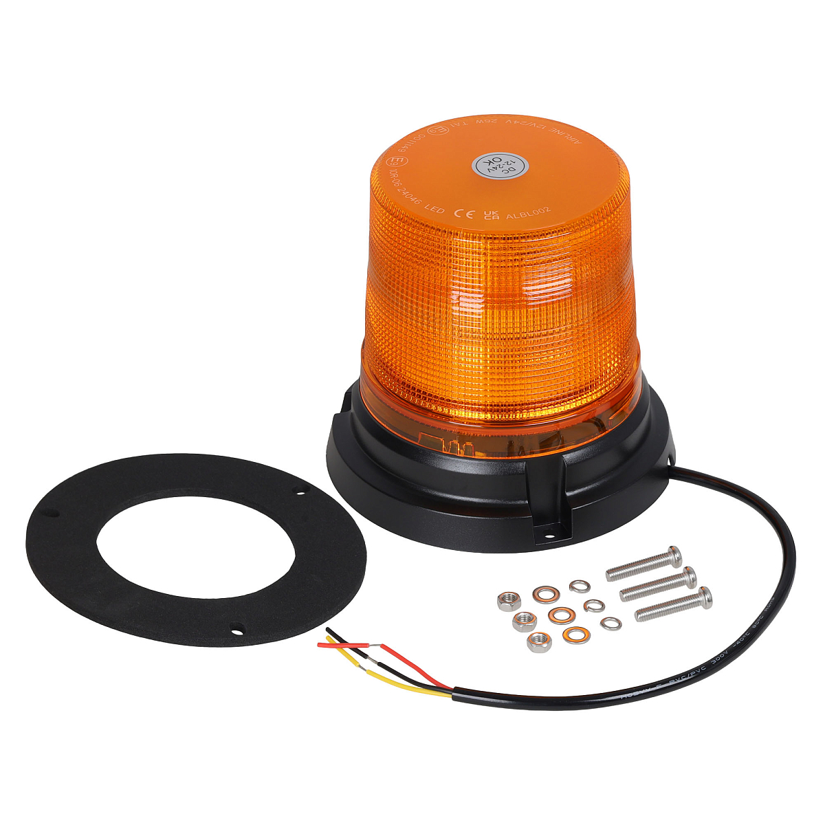 Маяк проблесковый светодиодный PRO, 24Вт, 24LED, 12/24В, 7 режимов, болтовое крепление, проводное подключение, D-130мм, H-122мм