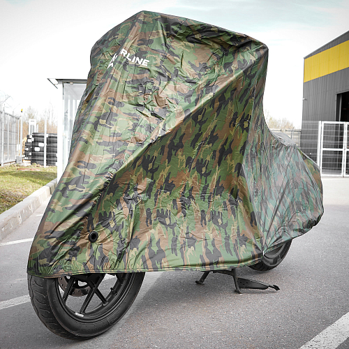 Чехол-тент на мотоцикл защитный M (225х90х110см), люверс под замок, летний камуфляж