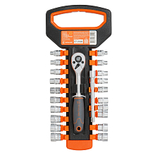 Набор головок 1/4"DR с трещоткой 72Т 22пр. (4-13мм, дюйм. размеры 5/32"DR-1/2"DR, удл. 100мм)