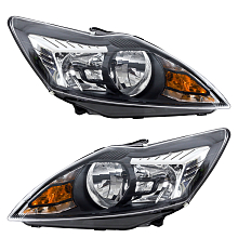 Фары для автомобилей Ford Focus II (05-) (головного света) рестайлинг, галоген, электрический корректор., цвет рамы: черный, комплект: левая и правая (2 штуки)