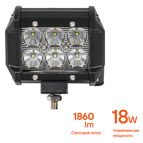 Фара (балка) светодиодная двухрядная, 6LED, ближний свет, 18Вт, 98х78х65, 12/24В