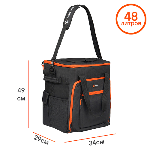 Сумка-холодильник (термосумка) на колесах с телескоп.ручкой 48 л, водонепр., черн./оранж.